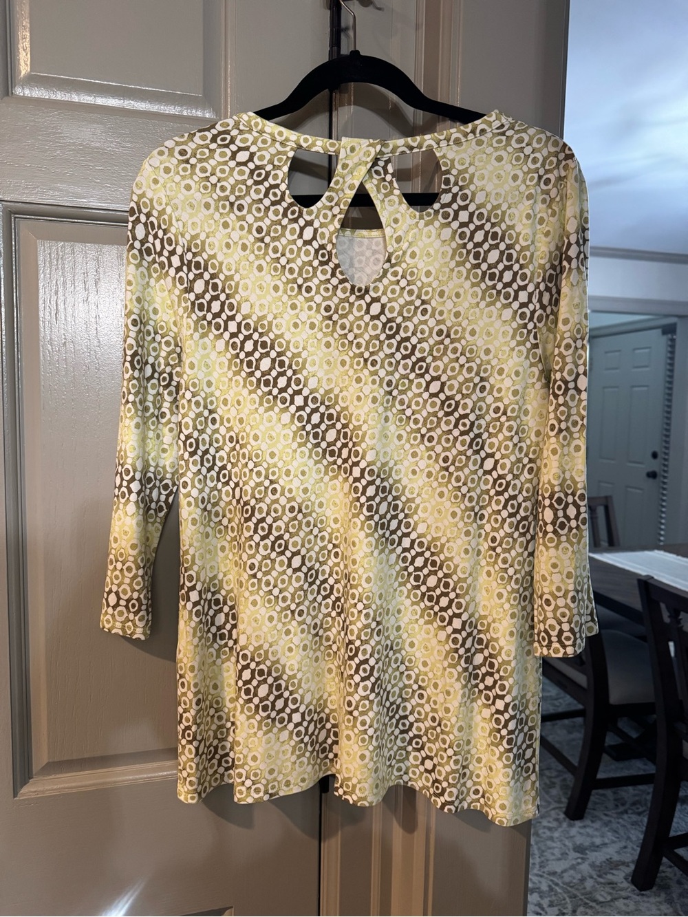 Chico's Yellow and Brown Geometric Long-Sleeve Shift Dress - Picture 2 of 4